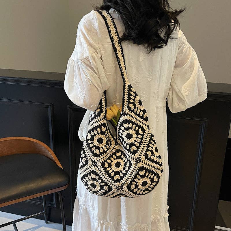 Suhkasana - Crochet Knit Tote Bag Boho Shoulder Bag for Women