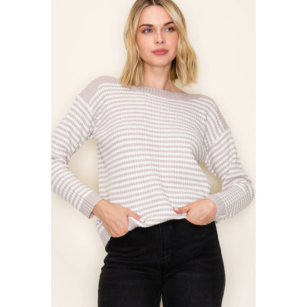 STACCATO - BOAT NECK PULLOVER SWEATER - IVORY/TAUPE