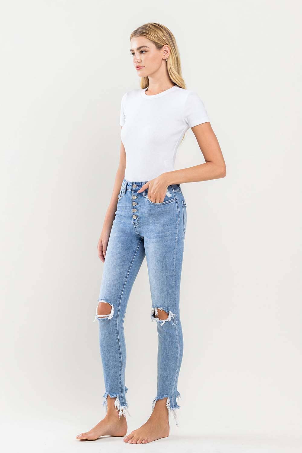 VERVET by FLYING MONKEY - HIGH RISE DISTRESSED BUTTON UP SKINNY JEANS V2844
