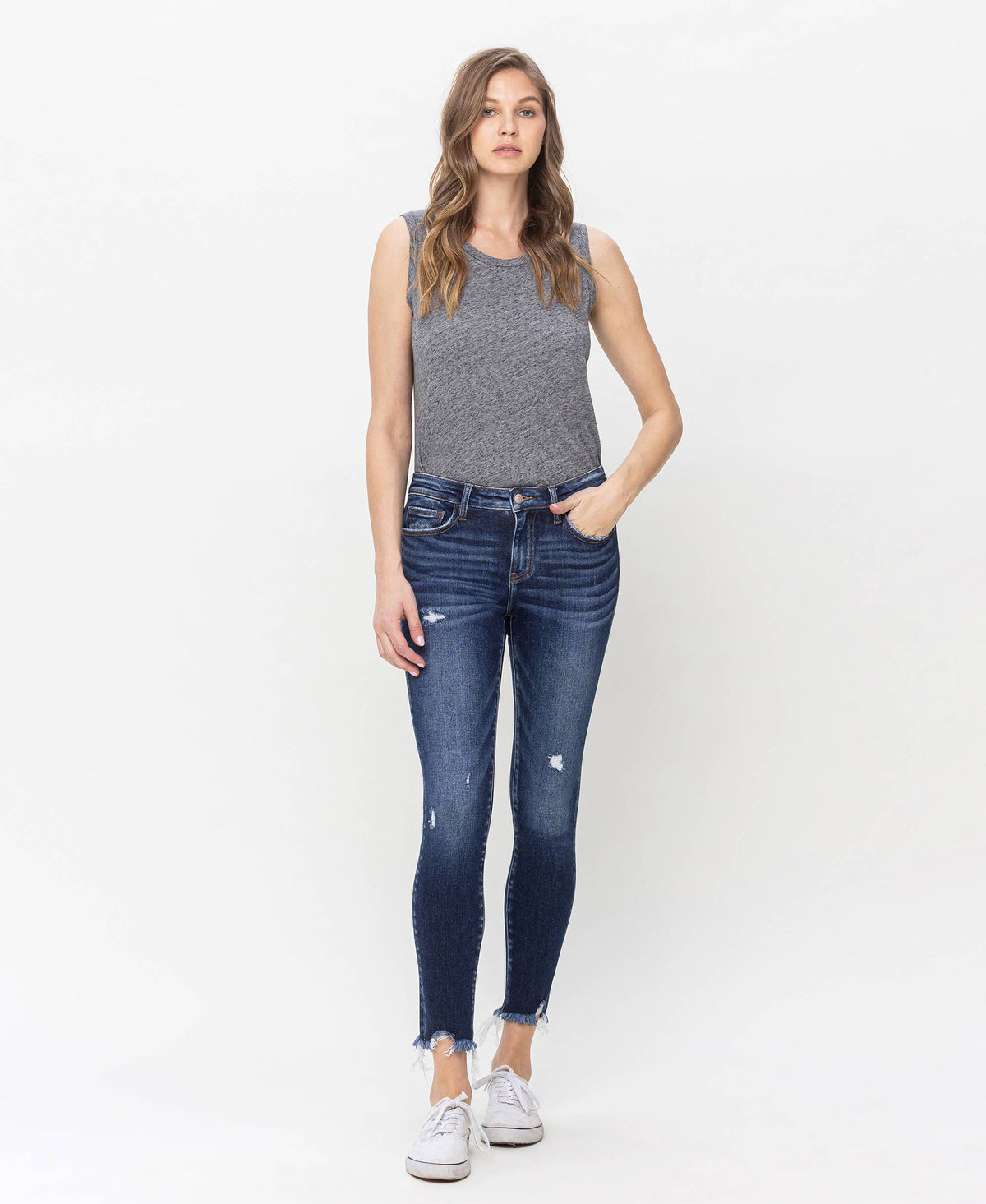 Lovervet by VERVET - MID RISE UNEVEN RAW HEM CROP SKINNY JEANS LV1144