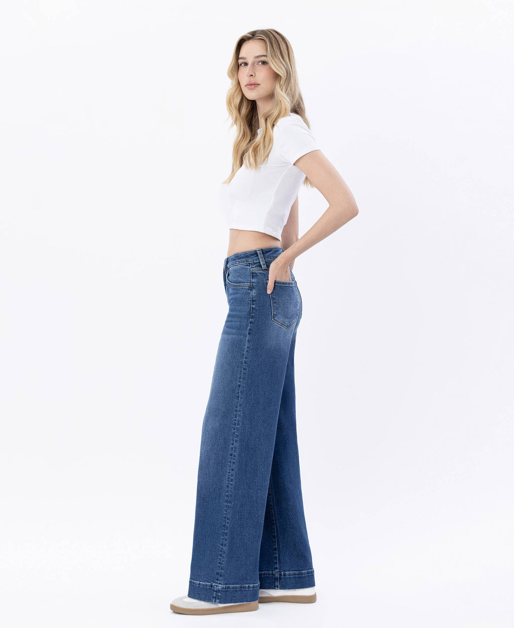Lovervet by VERVET - HIGH RISE TROUSER HEM WIDE LEG JEANS LV1753