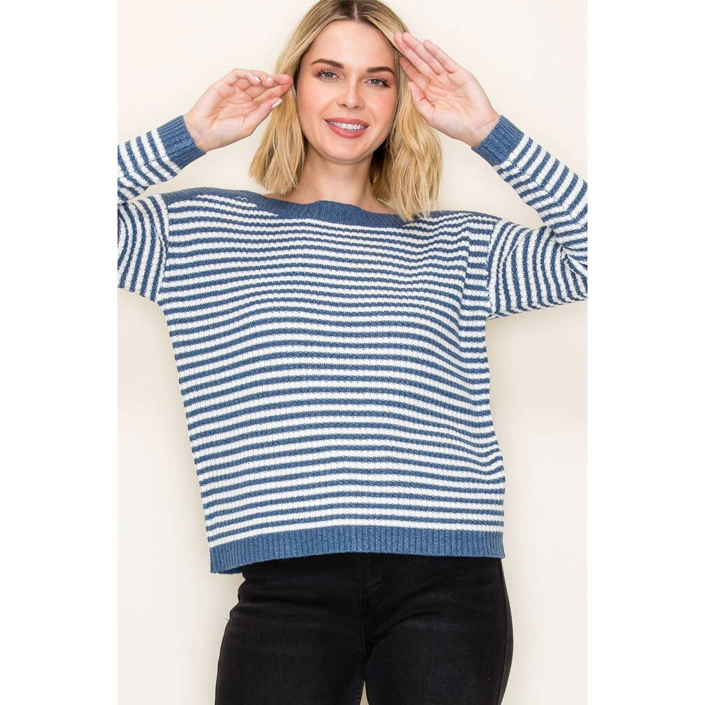 STACCATO - BOAT NECK PULLOVER SWEATER - IVORY/TAUPE