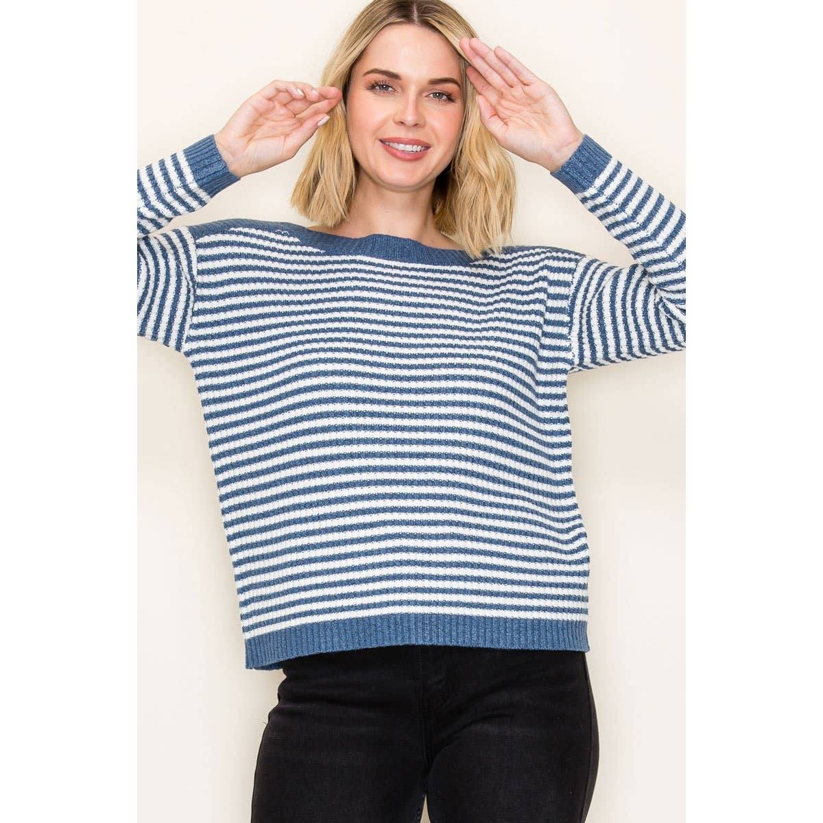 STACCATO - BOAT NECK PULLOVER SWEATER - IVORY/TAUPE