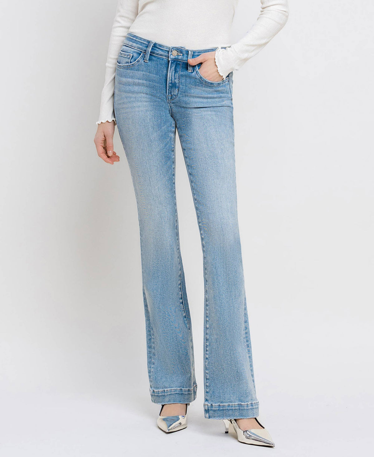 VERVET by FLYING MONKEY - MID RISE TROUSER HEM BOOTCUT JEANS T6243