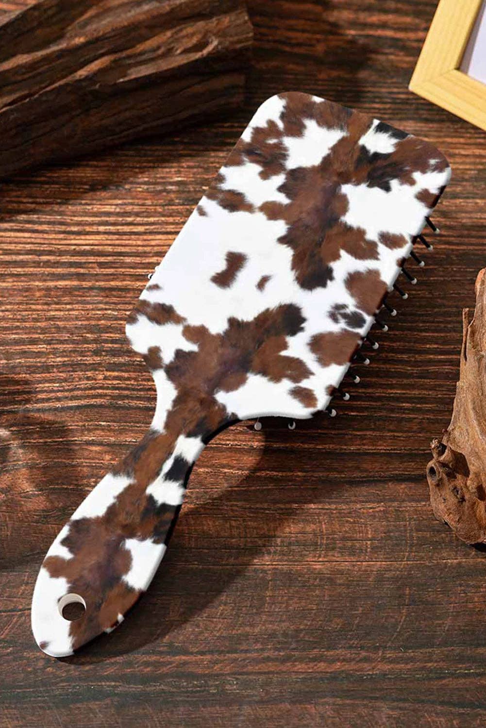 Suhkasana - Chestnut Cow Print Air Cushion Hair Brush with Long Handle