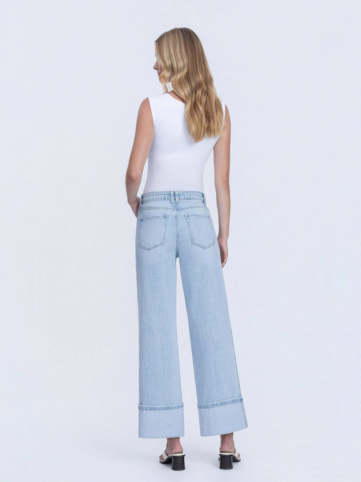 VERVET by FLYING MONKEY - SUPER HIGH RISE LIGHT WASH CUFFED BAGGY WIDE JEANS T6515