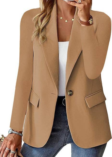 Suhkasana - Women's Business Casual Blazer Long Sleeve Single Button - Blk
