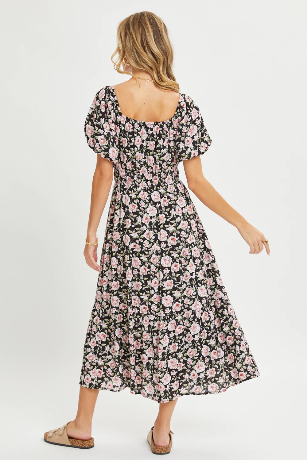 Sweet Lovely by Jen - ROMANTIC FLORAL ELASTIC WAIST MIDI DRESS