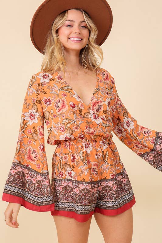 TIMING - Boho Floral Print Summer Romper