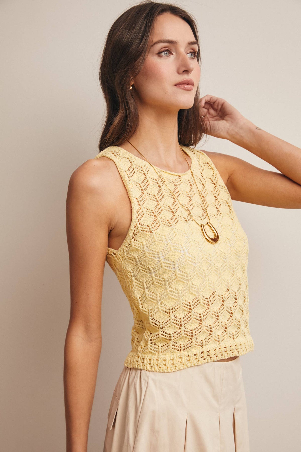 Forte - Sleeveless Crochet Knit Tank Top FSW0048