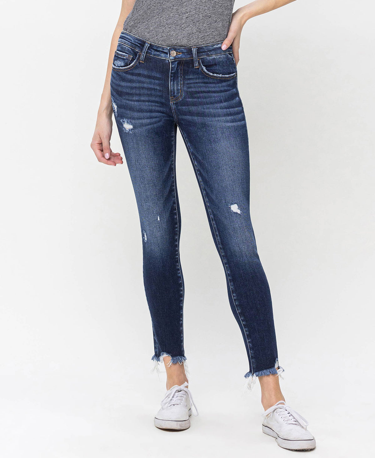Lovervet by VERVET - MID RISE UNEVEN RAW HEM CROP SKINNY JEANS LV1144