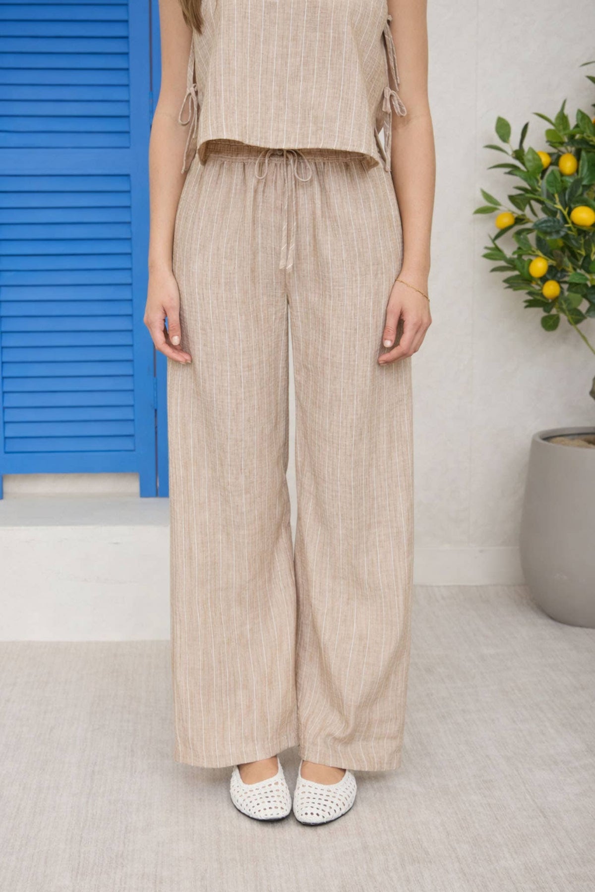 Blu Pepper - STRIPE LINEN DRAWSTRING LOUNGE PANTS