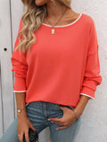 Suhkasana - Colorblock Crew Neck Long Sleeve Casual Knit Sweater