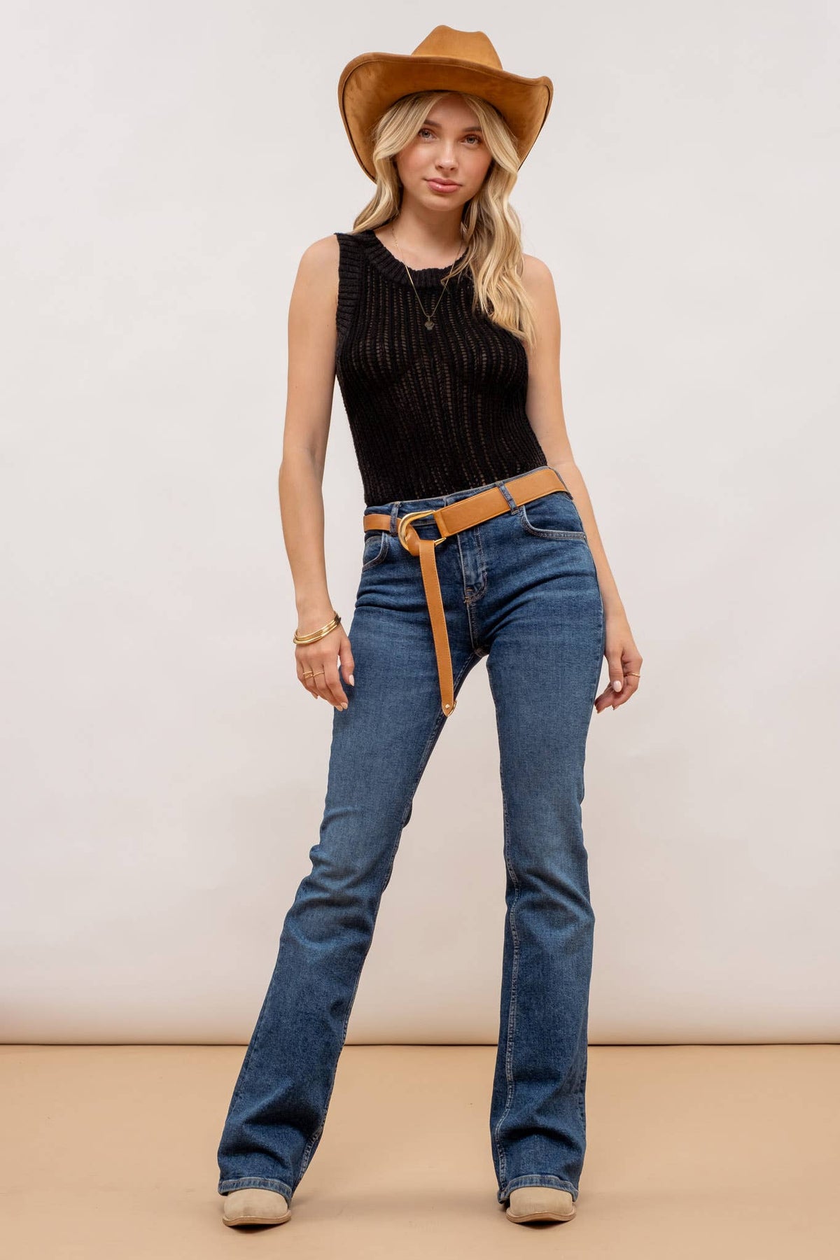 Blu Pepper - ROUND NECK CROCHET SWEATER KNIT TANK TOP
