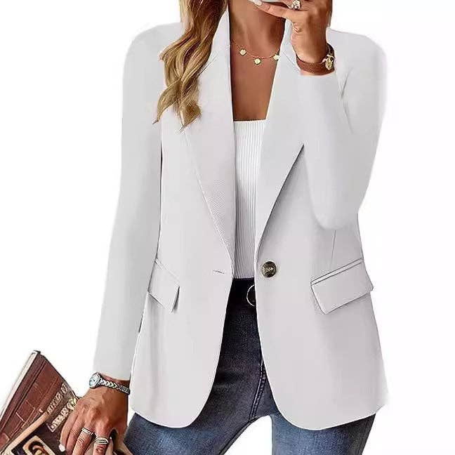 Suhkasana - Women's Business Casual Blazer Long Sleeve Single Button - Blk