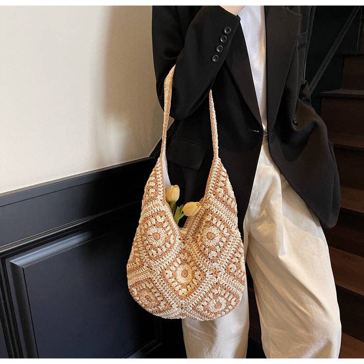 Suhkasana - Crochet Knit Tote Bag Boho Shoulder Bag for Women