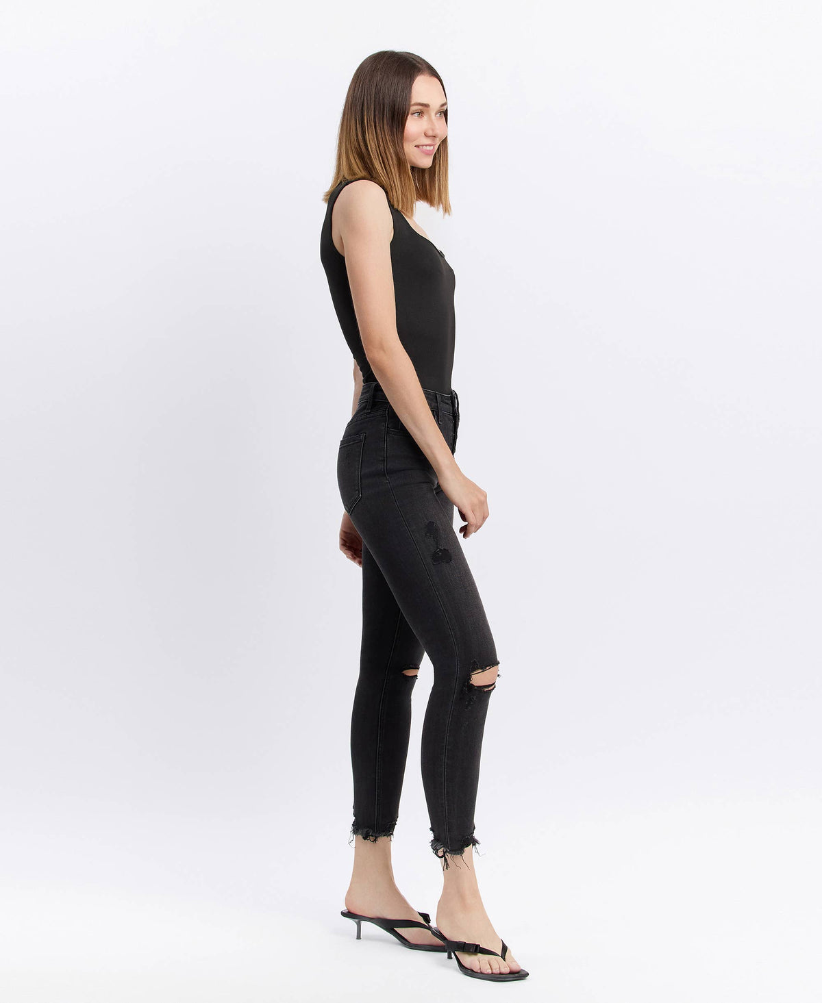 VERVET by FLYING MONKEY - HIGH RISE BUTTON FLY DISTRESSED CROP SKINNY JEANS V2125SHC