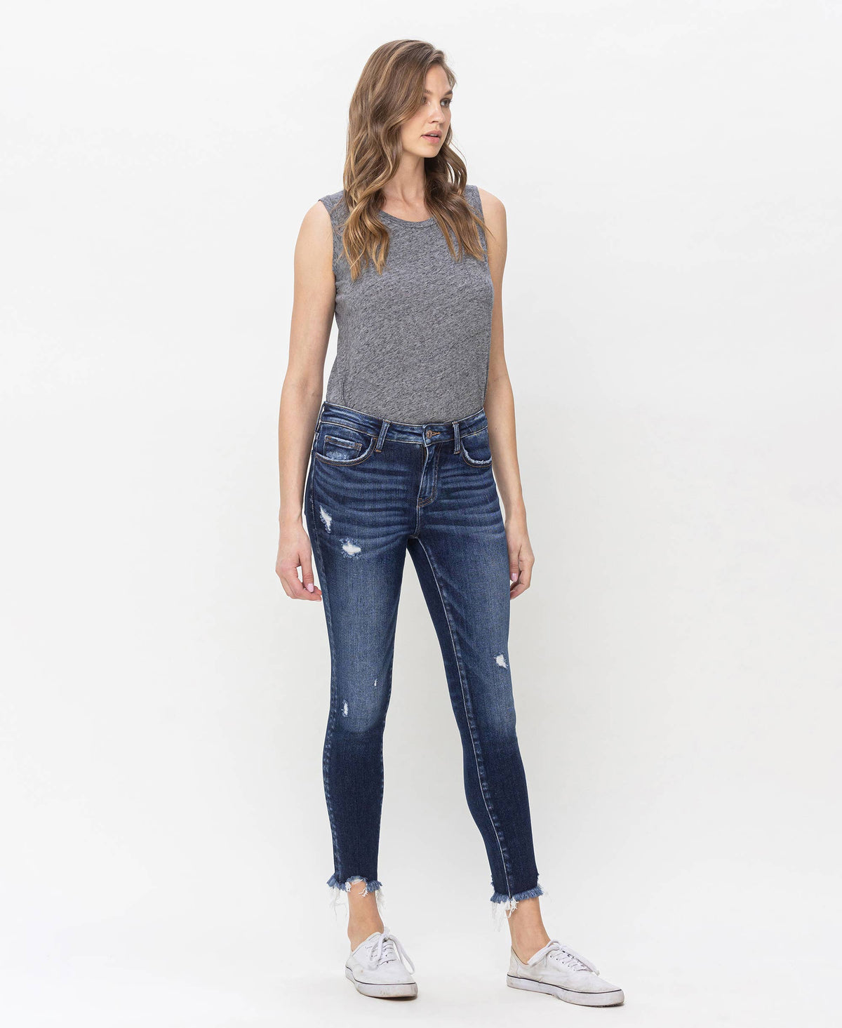 Lovervet by VERVET - MID RISE UNEVEN RAW HEM CROP SKINNY JEANS LV1144